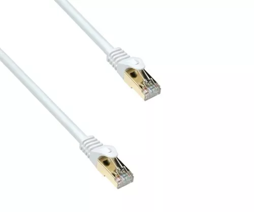 Premium Cat.7 Patchkabel, LSZH, 2x RJ45 Stecker, Kupfer, weiß, 0,30m